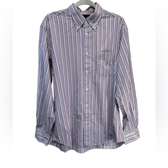 Faconnable Mens Red White Blue Striped Long Sleeve Button Up Shirt - Picture 1 of 5